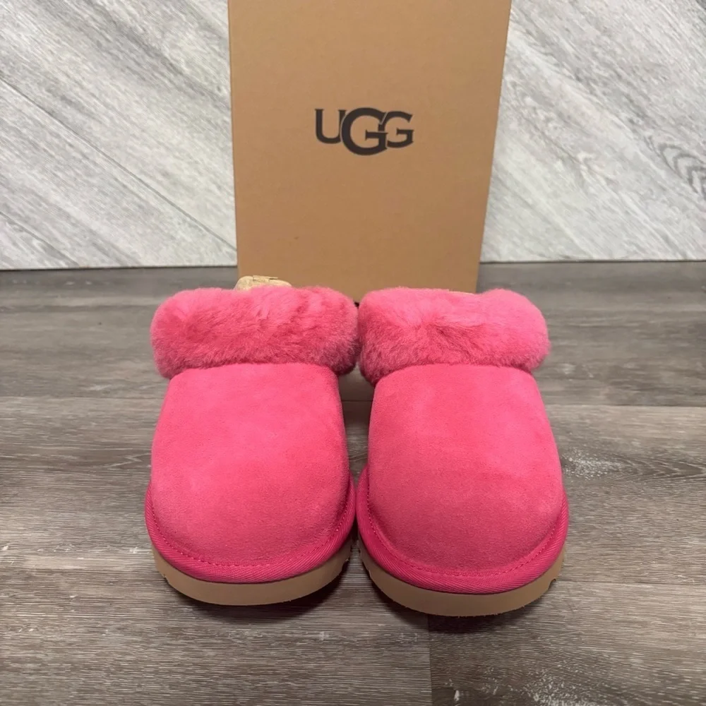 UGG | Cluggette Indoor Outdoor Sheepskin Slippers In Dark Peony Pink NEW - Picture 3 of 8